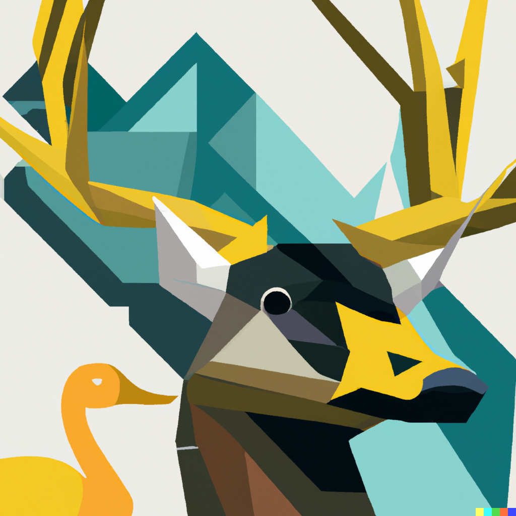 Image of duck with elk antlers generated by DALL-E 2
