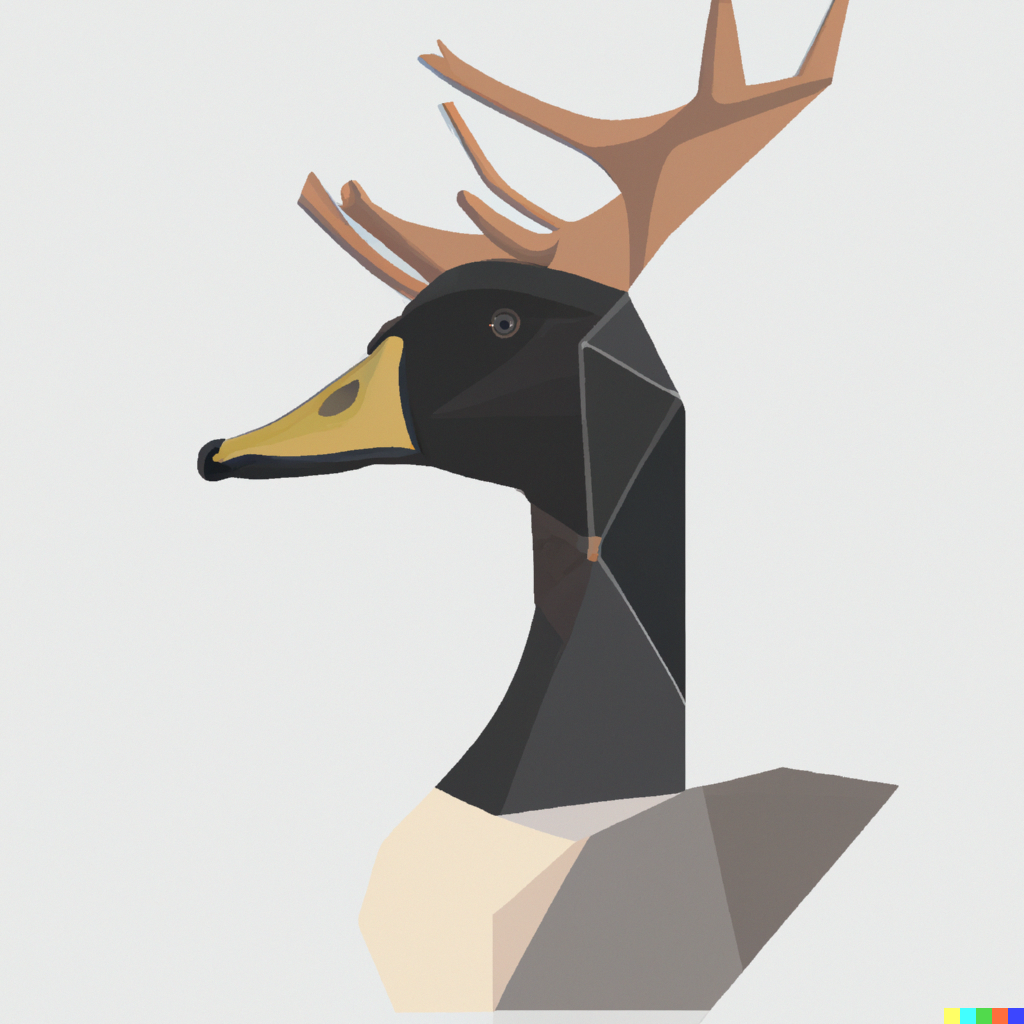 Image of duck with elk antlers generated by DALL-E 2