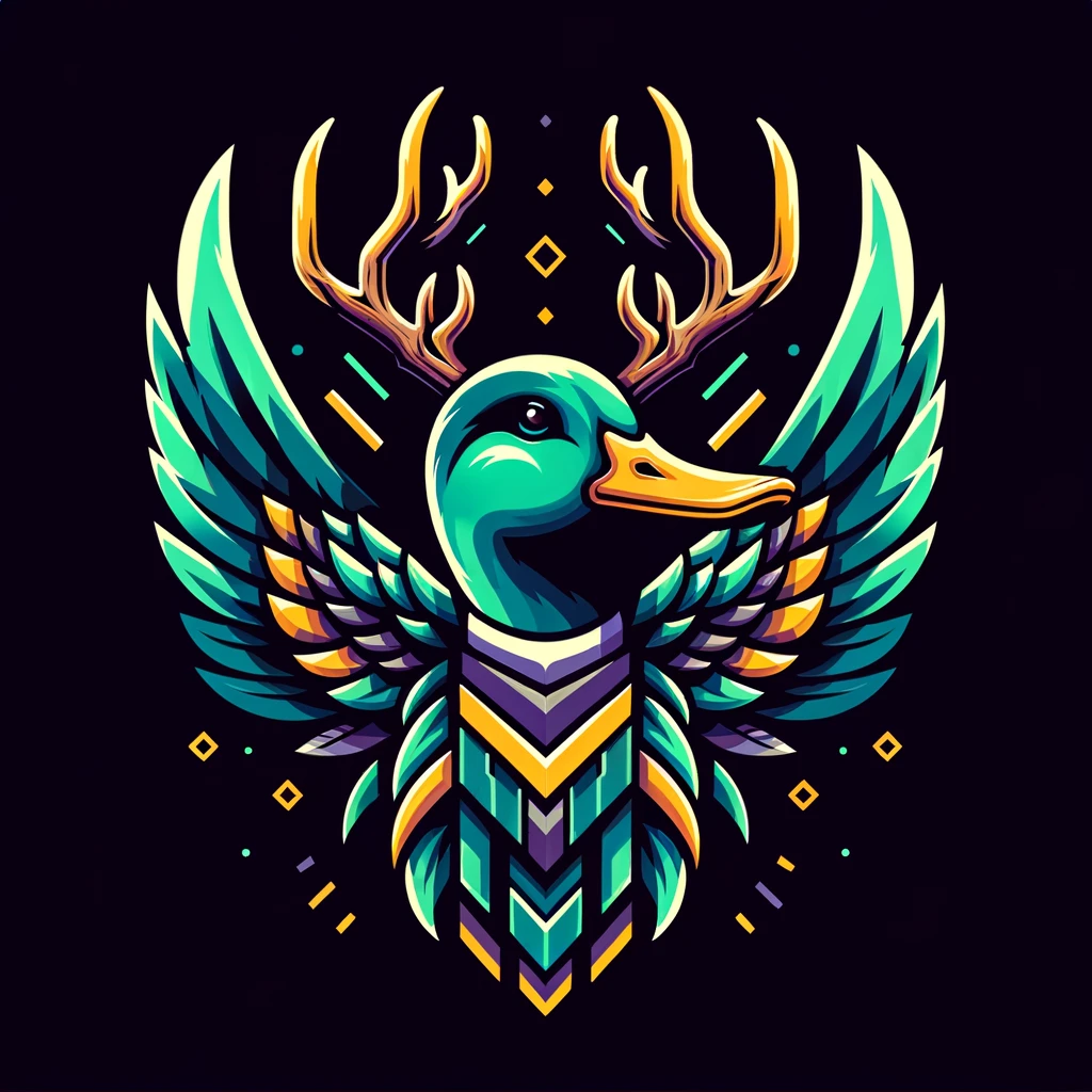 Image of duck with elk antlers generated by DALL-E 3